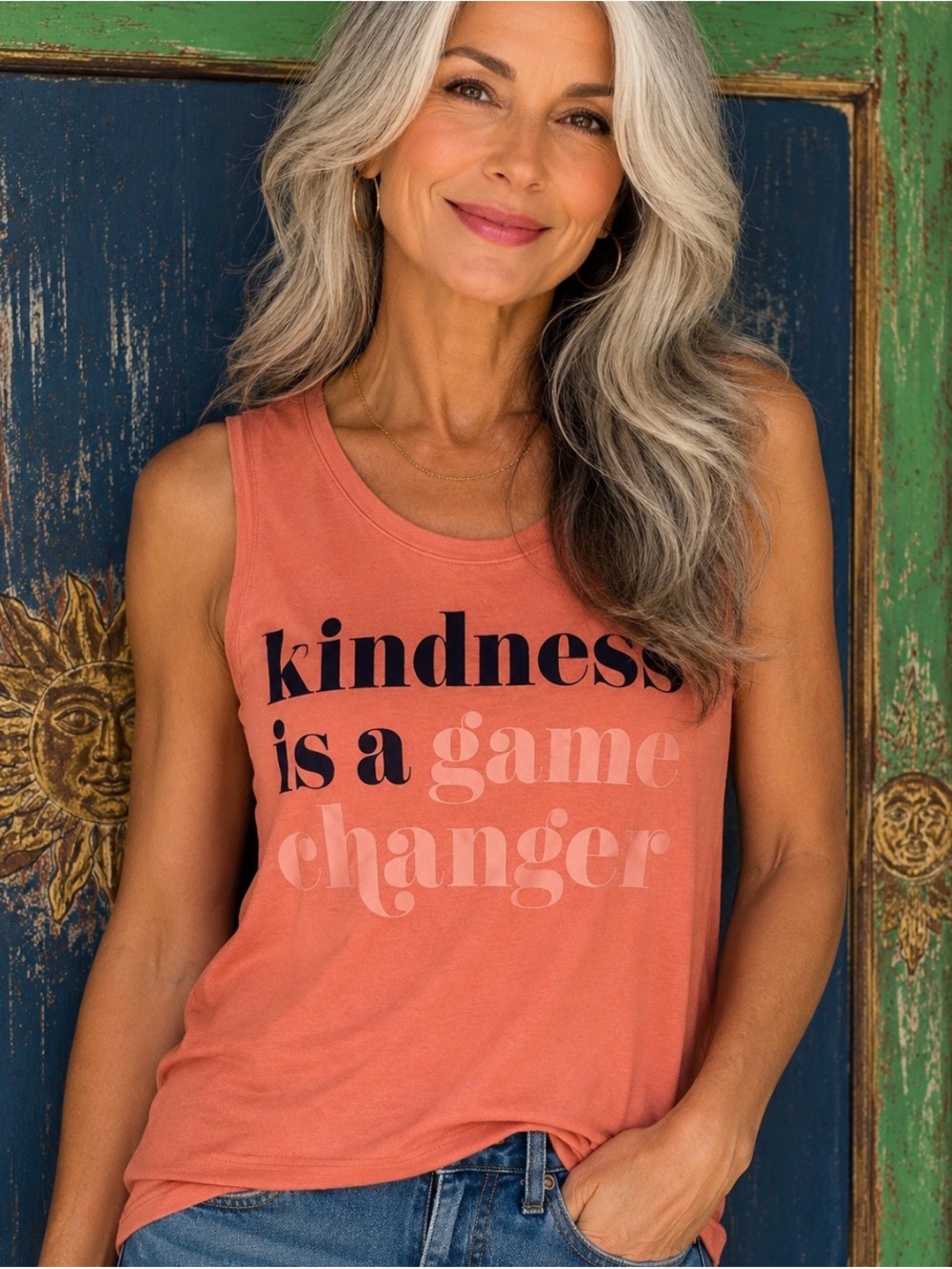 Ethically Made - Crowned Free Graphic Tank “Kindness is a game changer” Size M